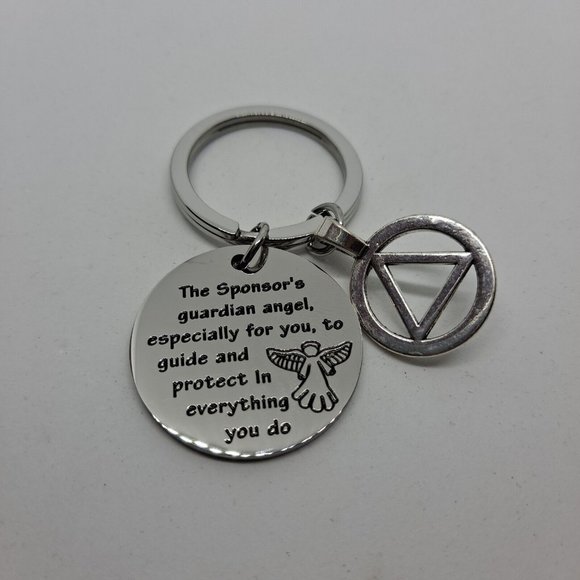 Sobriety Sponsor Guardian Angel Keychain Key Ring Inspirational Gift Silver - Picture 2 of 5